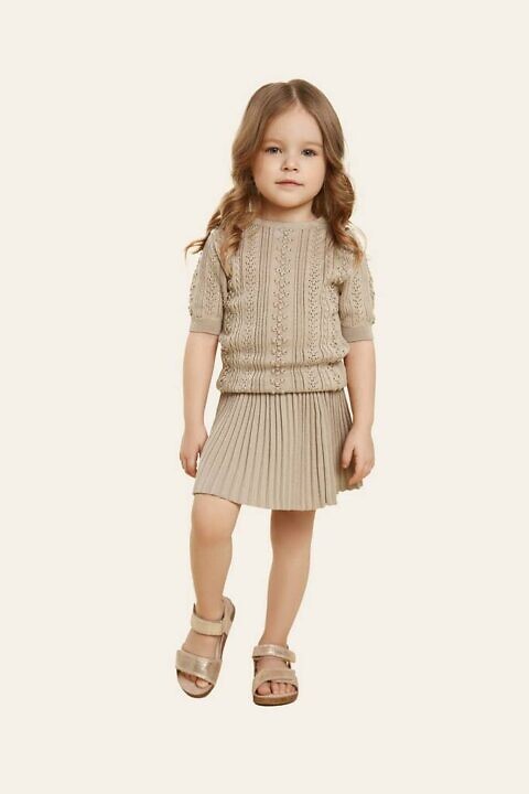 Детский костюм из хлопка - джемпер и юбка песочного цвета